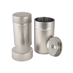 Apothekerdosen: Dual Dose für Tee und Gewürze; runde Stülpdeckeldose, aus elektrolytischem Weißblech, mit doppeltem Deckel.