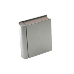 Blechdosen: Buchdose, rechteckige Scharnierdeckeldose aus elektrolytischem Weißblech in Buchform als Geschenverpackung.