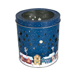 Leerdosen: Teelichtdose Winter night; runde Stülpdeckeldose aus Weißblech mit ausgestanztem Sternenhimmel.