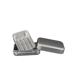 Stülpdeckeldosen: rechteckige Stülpdeckeldose blank mit Abtropfschale; Abmessung: 98x66x35 mm aus Aluminium, 