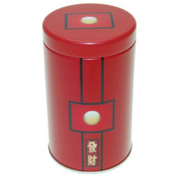 Kuchendosen: Dose Red Sun, für Tee; kleinere, runde Stülpdeckeldose, rot, bedruckt, dia. 60/102 mm, aus Weißblech.
