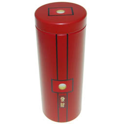 Wattestäbchendosen: Dose Red Sun, für Tee; lange, runde Stülpdeckeldose, rot, bedruckt, dia. 65/170 mm, aus Weißblech.