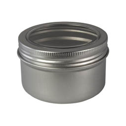 Aluminiumdosen: Dose,110 ml, aus Aluminium mit Schraubdeckel und Sichtfenster; runde Schraubdeckeldose, mit Schutzlack.