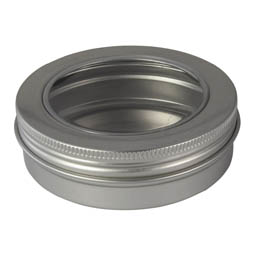 Aluminiumdosen: Dose,100 ml, aus Aluminium mit Schraubdeckel und Sichtfenster; runde Schraubdeckeldose, mit Schutzlack.